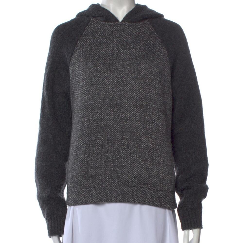 T Alexander Wang Gray Combo Knit Wool Hoodie Pullover Sweatshirt Size Medium